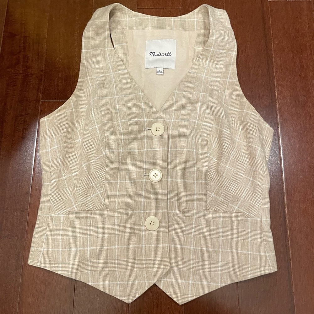 Madewell Tan Checkered Fitted Vest